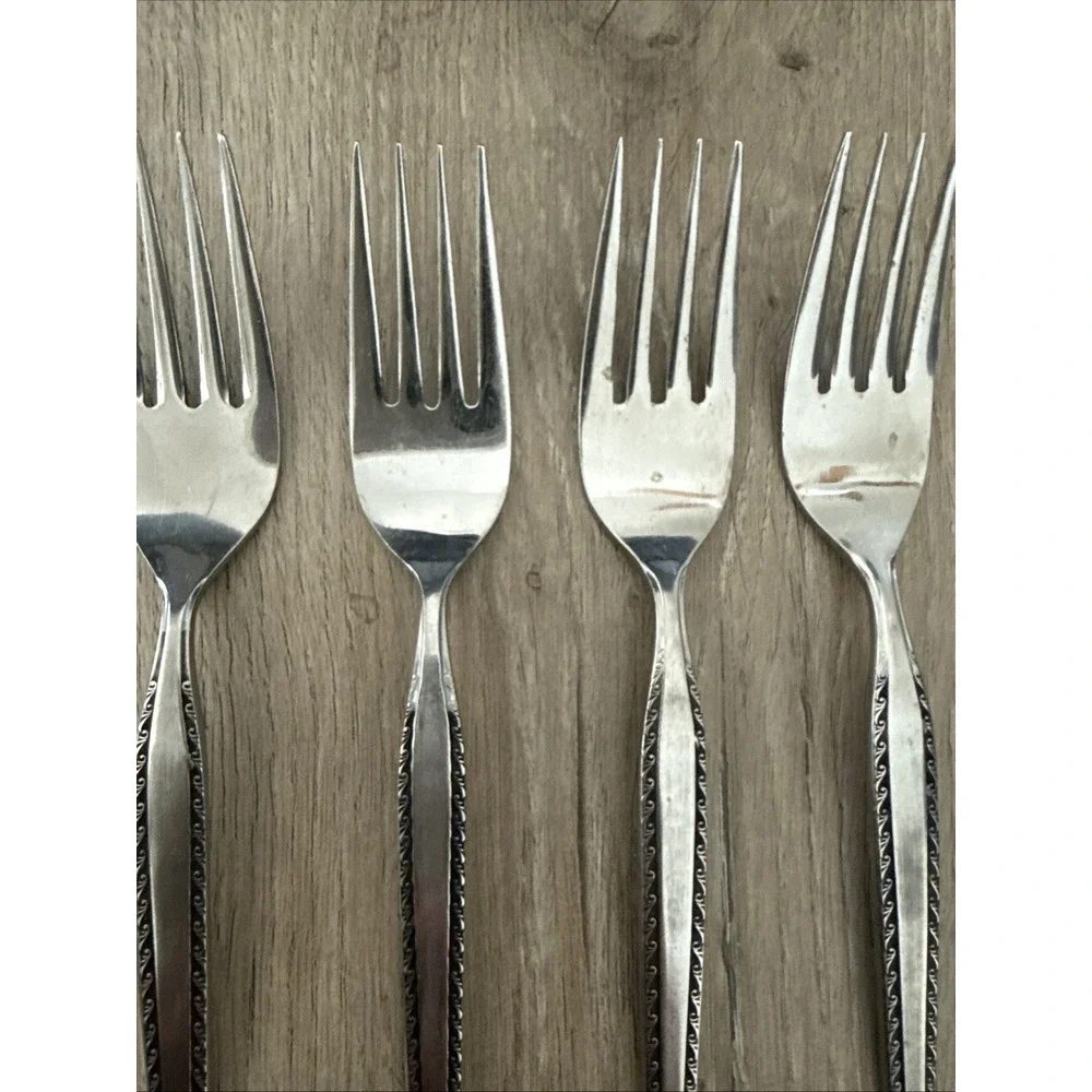 4 PCs Vintage National Granada Salad Fork Stainless Steel 6.75